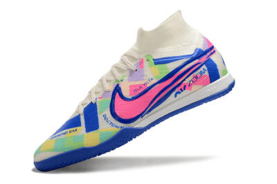 Men's Nike Air Zoom Mercurial Superfly 9 Elite IC Indoor & Futsal High-Tops Football Shoes - White/Blue/Pink/Yellow