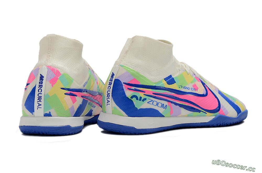 Men's Nike Air Zoom Mercurial Superfly 9 Elite IC Indoor & Futsal High-Tops Football Shoes - White/Blue/Pink/Yellow 6