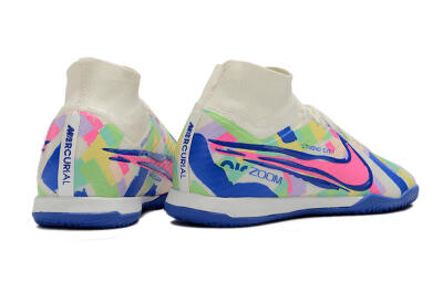Men's Nike Air Zoom Mercurial Superfly 9 Elite IC Indoor & Futsal High-Tops Football Shoes - White/Blue/Pink/Yellow