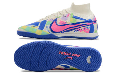 Men's Nike Air Zoom Mercurial Superfly 9 Elite IC Indoor & Futsal High-Tops Football Shoes - White/Blue/Pink/Yellow