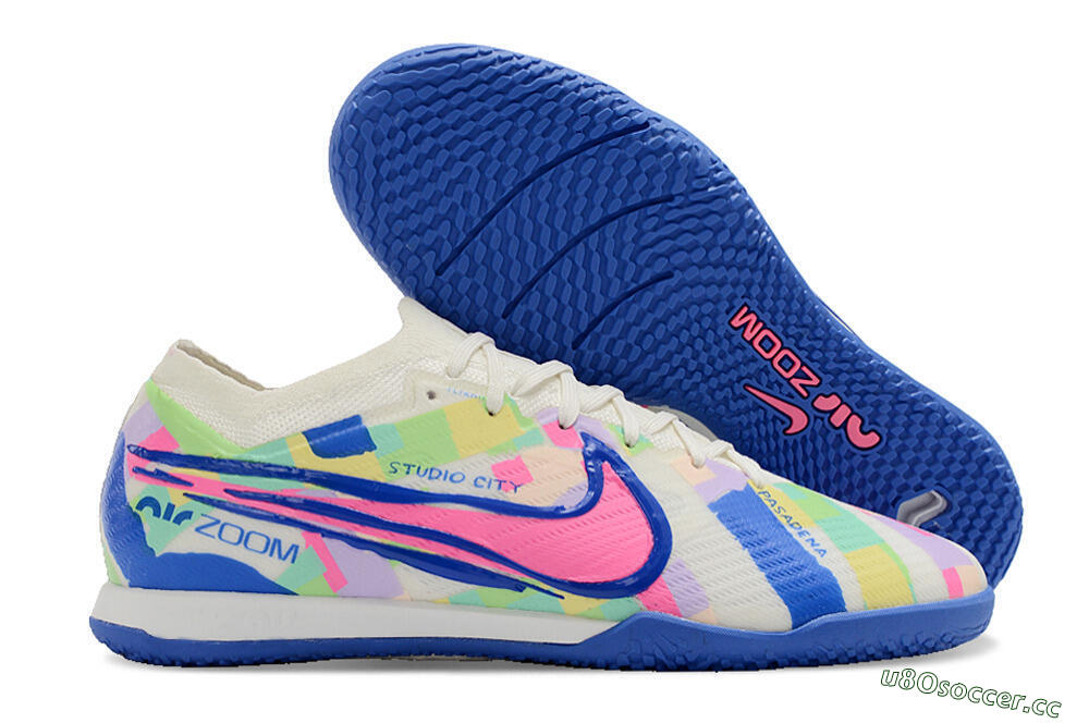 Men's Nike Air Zoom Mercurial Vapor 15 Elite IC Indoor & Futsal Low-Tops Football Shoes - White/Blue/Pink/Yellow 2