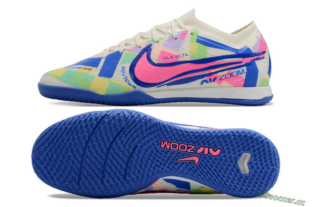 Men's Nike Air Zoom Mercurial Vapor 15 Elite IC Indoor & Futsal Low-Tops Football Shoes - White/Blue/Pink/Yellow 1