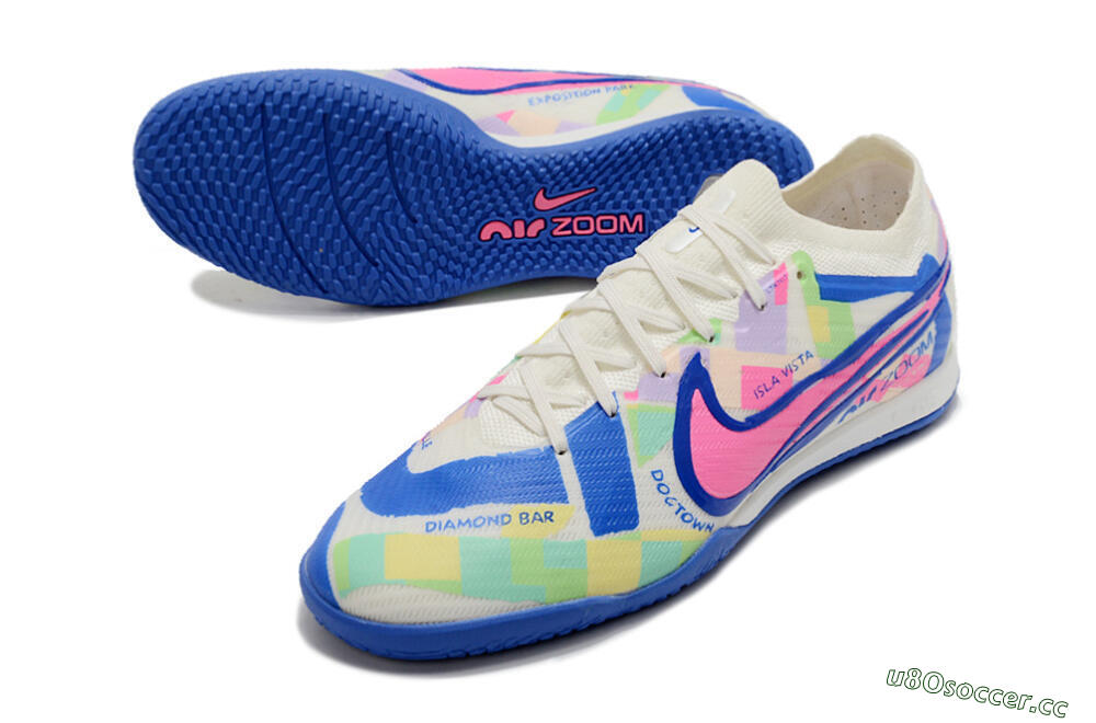 Men's Nike Air Zoom Mercurial Vapor 15 Elite IC Indoor & Futsal Low-Tops Football Shoes - White/Blue/Pink/Yellow 3