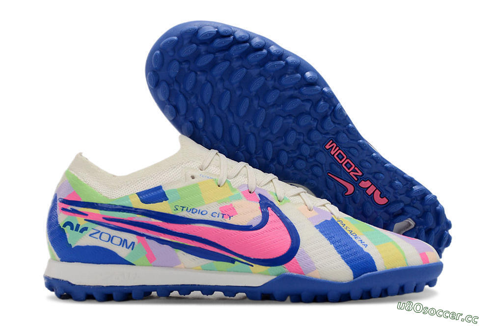 Men's Nike Air Zoom Mercurial Vapor 15 Elite TF Artificial Turf Low-Tops Football Shoes - White/Blue/Pink/Yellow 2