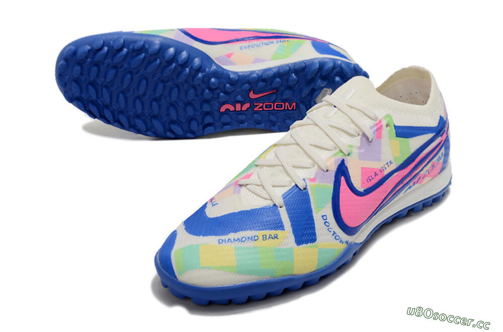 Men's Nike Air Zoom Mercurial Vapor 15 Elite TF Artificial Turf Low-Tops Football Shoes - White/Blue/Pink/Yellow 3