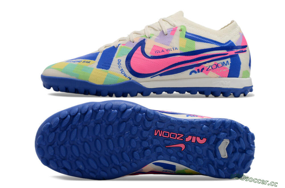 Men's Nike Air Zoom Mercurial Vapor 15 Elite TF Artificial Turf Low-Tops Football Shoes - White/Blue/Pink/Yellow 1