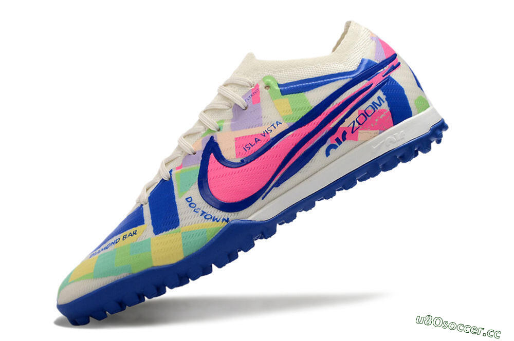 Men's Nike Air Zoom Mercurial Vapor 15 Elite TF Artificial Turf Low-Tops Football Shoes - White/Blue/Pink/Yellow 5