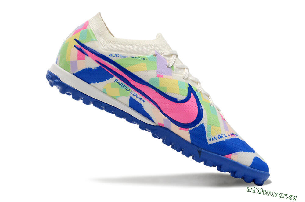 Men's Nike Air Zoom Mercurial Vapor 15 Elite TF Artificial Turf Low-Tops Football Shoes - White/Blue/Pink/Yellow 4