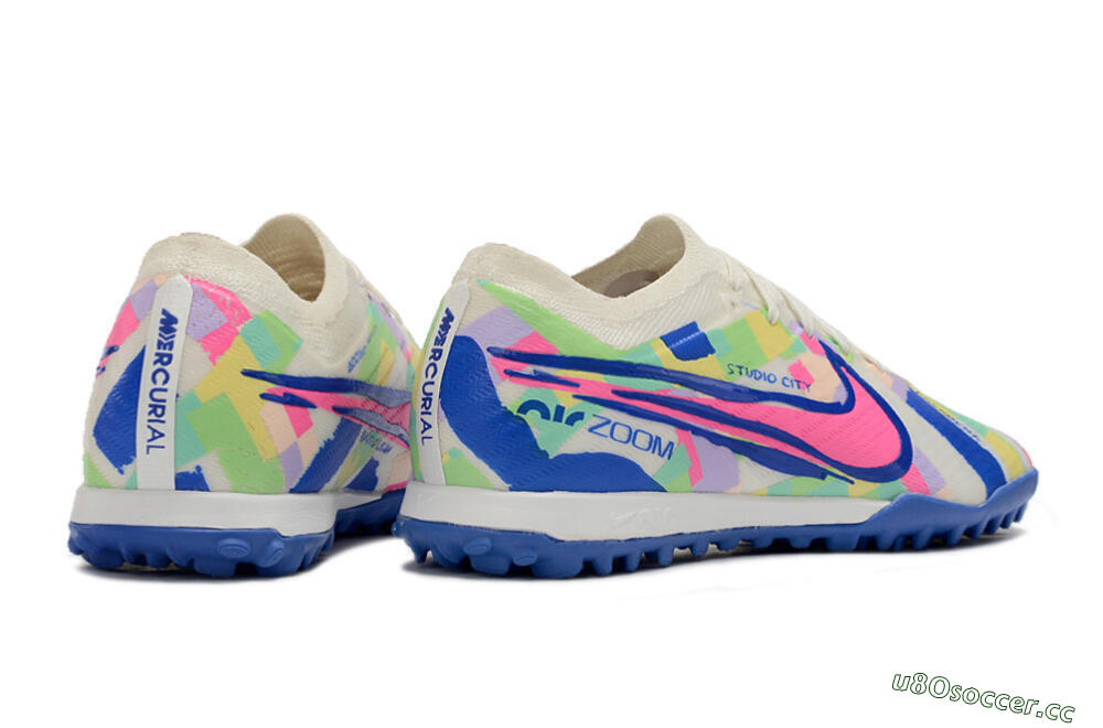 Men's Nike Air Zoom Mercurial Vapor 15 Elite TF Artificial Turf Low-Tops Football Shoes - White/Blue/Pink/Yellow 6
