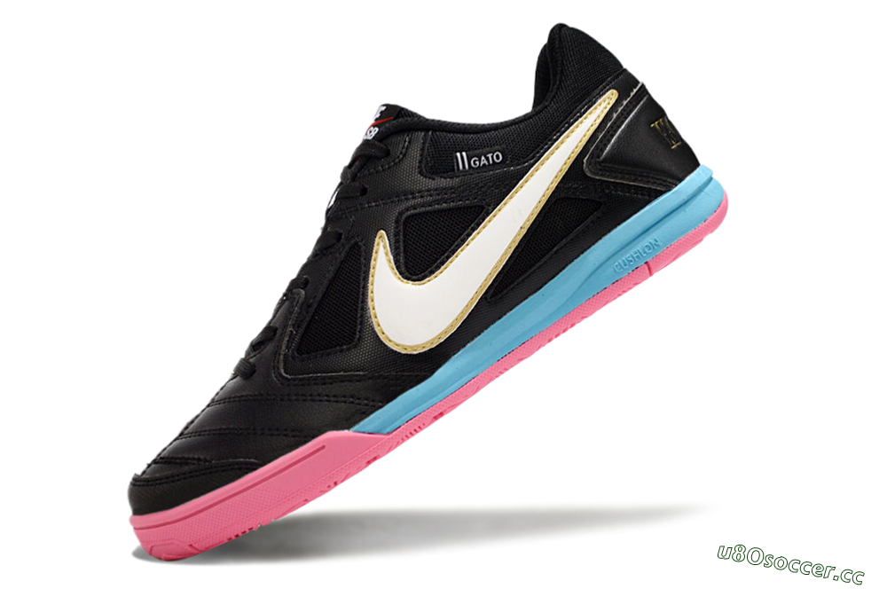 Men's Supre x Nike SB Gato IC Indoor & Futsal Low-Tops Football Shoes - Black/White/Blue/Pink 5