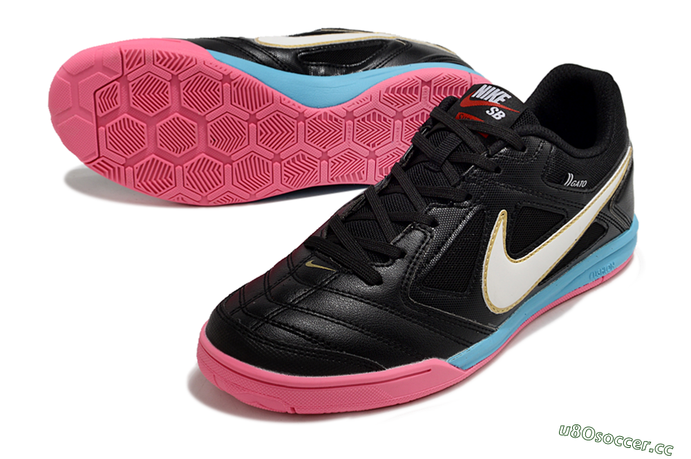 Men's Supre x Nike SB Gato IC Indoor & Futsal Low-Tops Football Shoes - Black/White/Blue/Pink 3