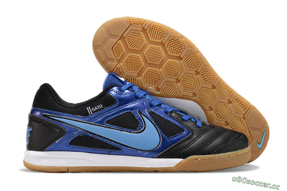 Men's Supre x Nike SB Gato IC Indoor & Futsal Low-Tops Football Shoes - Black/Blue/White 2