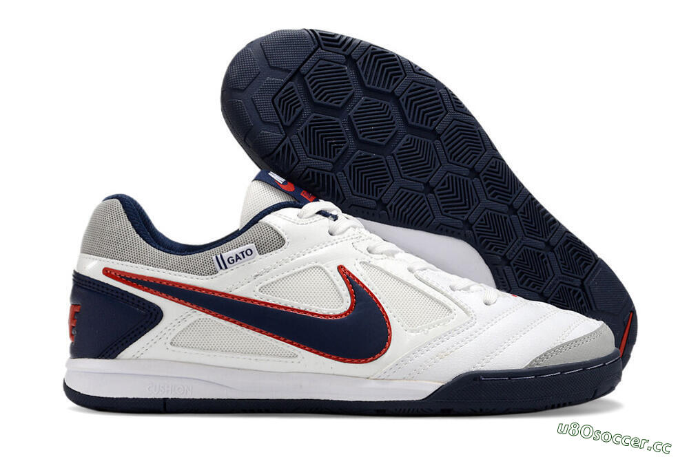 Men's Supre x Nike SB Gato IC Indoor & Futsal Low-Tops Football Shoes - White/Black/Red/Blue 2