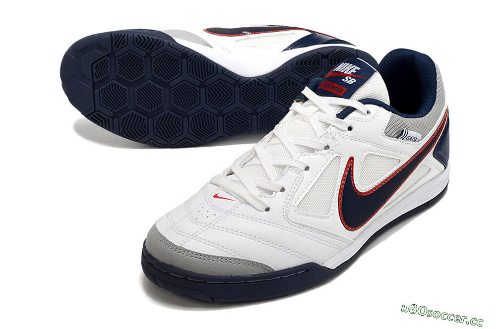 Men's Supre x Nike SB Gato IC Indoor & Futsal Low-Tops Football Shoes - White/Black/Red/Blue 3