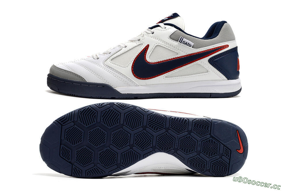 Men's Supre x Nike SB Gato IC Indoor & Futsal Low-Tops Football Shoes - White/Black/Red/Blue 1