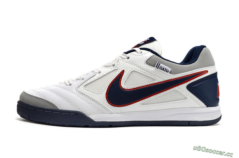 Men's Supre x Nike SB Gato IC Indoor & Futsal Low-Tops Football Shoes - White/Black/Red/Blue 0