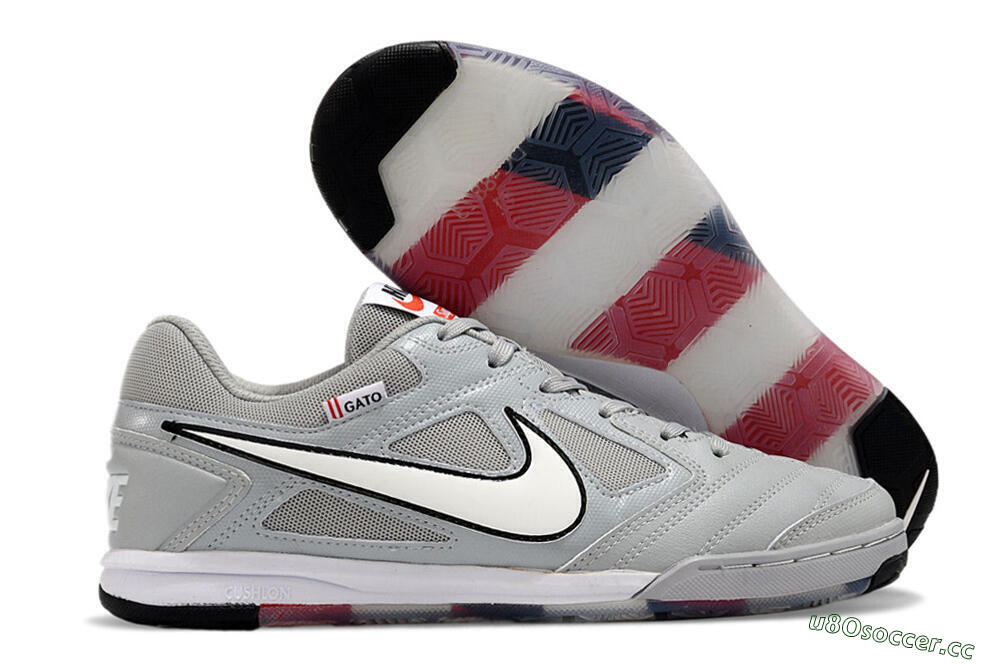 Men's Supre x Nike SB Gato IC Indoor & Futsal Low-Tops Football Shoes - Grey/White/Red/Black 2