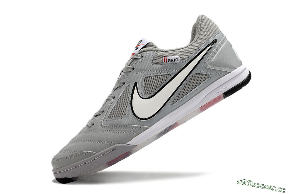 Men's Supre x Nike SB Gato IC Indoor & Futsal Low-Tops Football Shoes - Grey/White/Red/Black 5