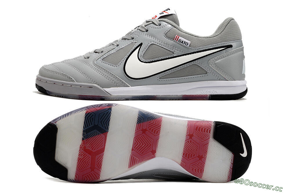 Men's Supre x Nike SB Gato IC Indoor & Futsal Low-Tops Football Shoes - Grey/White/Red/Black 1