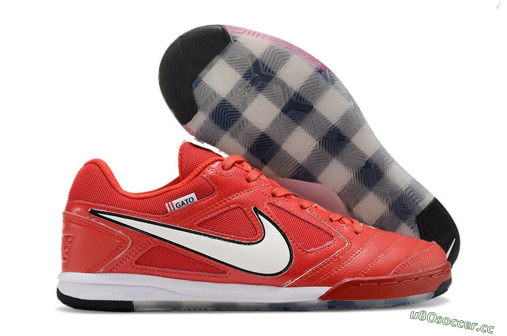 Men's Supre x Nike SB Gato IC Indoor & Futsal Low-Tops Football Shoes - Red/White/Black 2