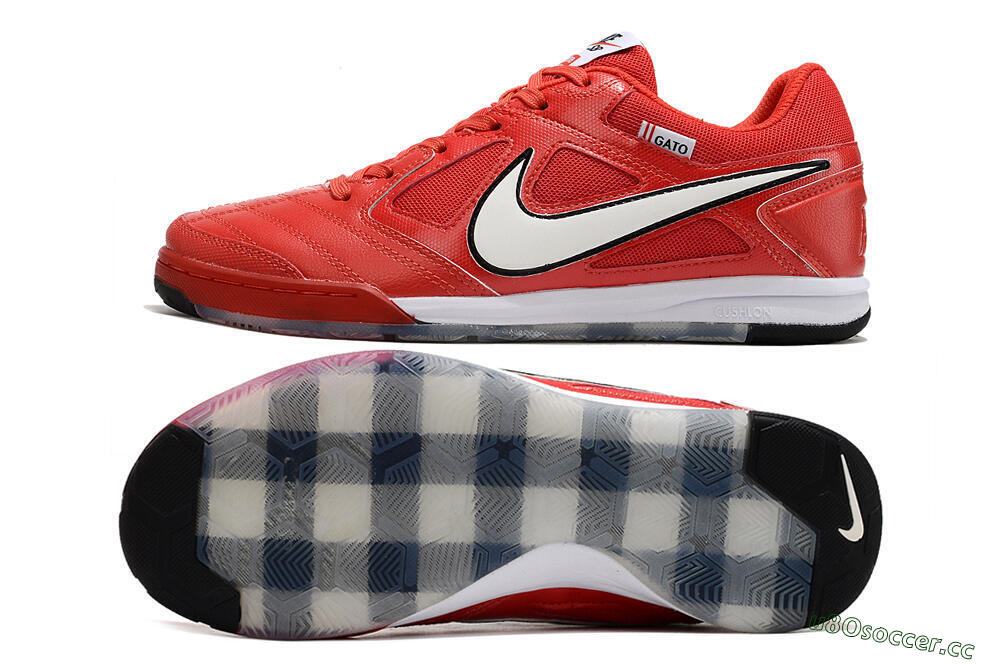 Men's Supre x Nike SB Gato IC Indoor & Futsal Low-Tops Football Shoes - Red/White/Black 1