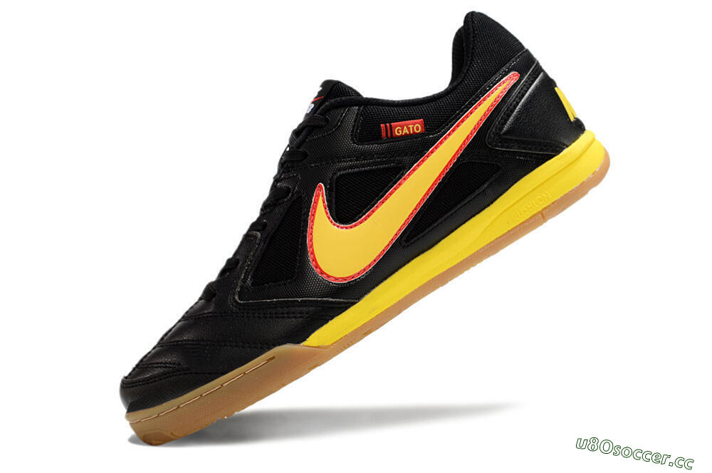 Men's Supre x Nike SB Gato IC Indoor & Futsal Low-Tops Football Shoes - Black/Yellow/Red 5