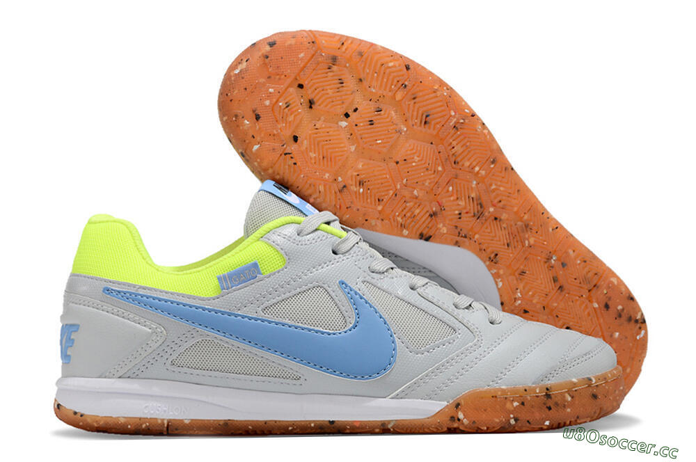 Men's Supre x Nike SB Gato IC Indoor & Futsal Low-Tops Football Shoes - Grey/Blue/Yellow 2