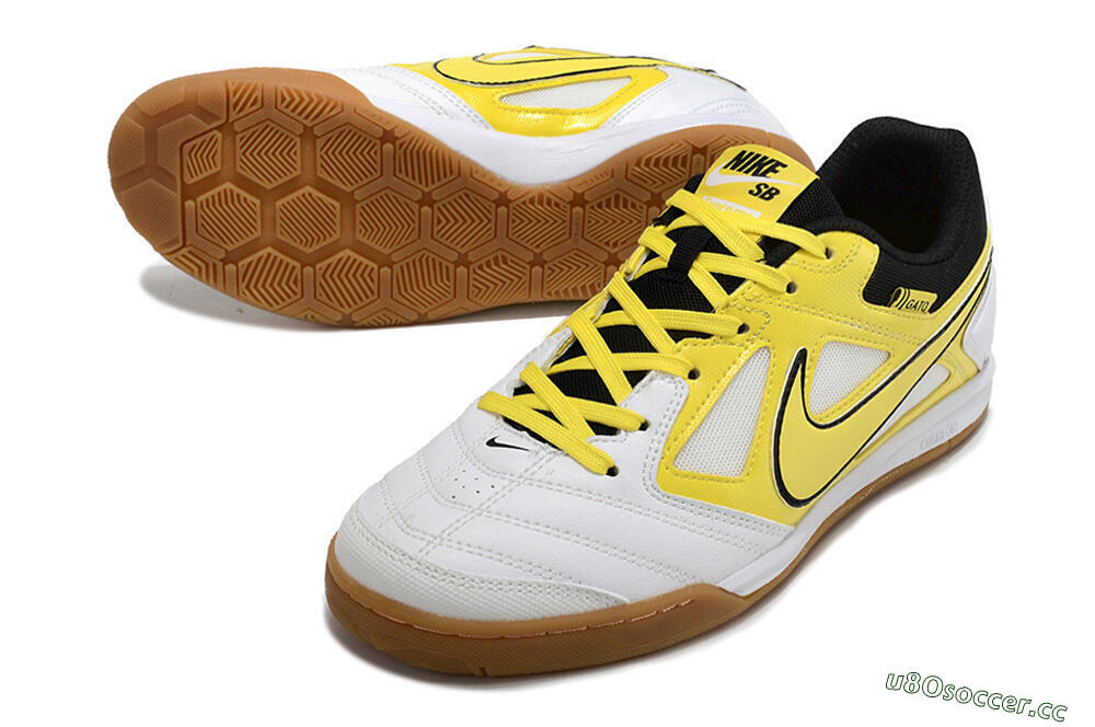 Men's Supre x Nike SB Gato IC Indoor & Futsal Low-Tops Football Shoes - White/Yellow/Black 3