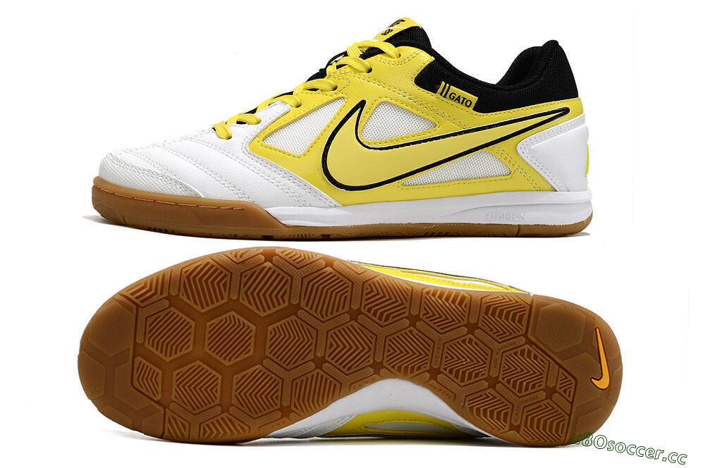 Men's Supre x Nike SB Gato IC Indoor & Futsal Low-Tops Football Shoes - White/Yellow/Black 1