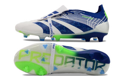 Men's Adidas Predator Elite Foldover Tongue FG Firm Ground Low-Tops Football Boots - White/Blue/Green