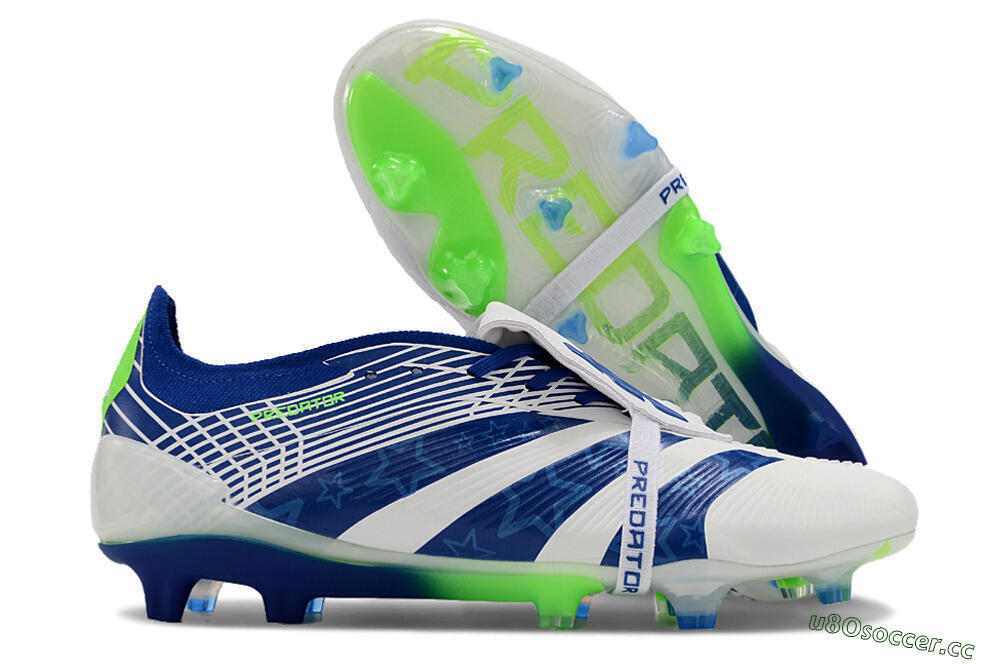 Men's Adidas Predator Elite Foldover Tongue FG Firm Ground Low-Tops Football Boots - White/Blue/Green 2