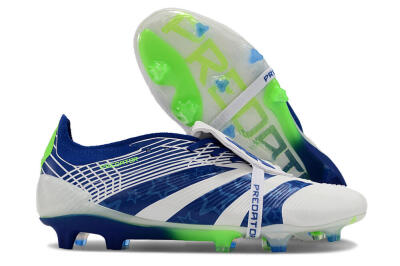 Men's Adidas Predator Elite Foldover Tongue FG Firm Ground Low-Tops Football Boots - White/Blue/Green