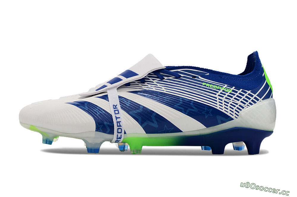 Men's Adidas Predator Elite Foldover Tongue FG Firm Ground Low-Tops Football Boots - White/Blue/Green 0