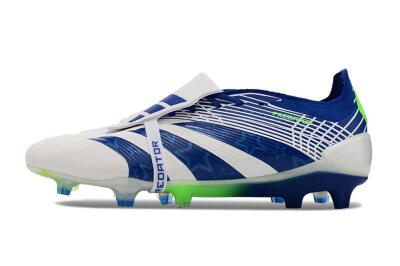 Men's Adidas Predator Elite Foldover Tongue FG Firm Ground Low-Tops Football Boots - White/Blue/Green