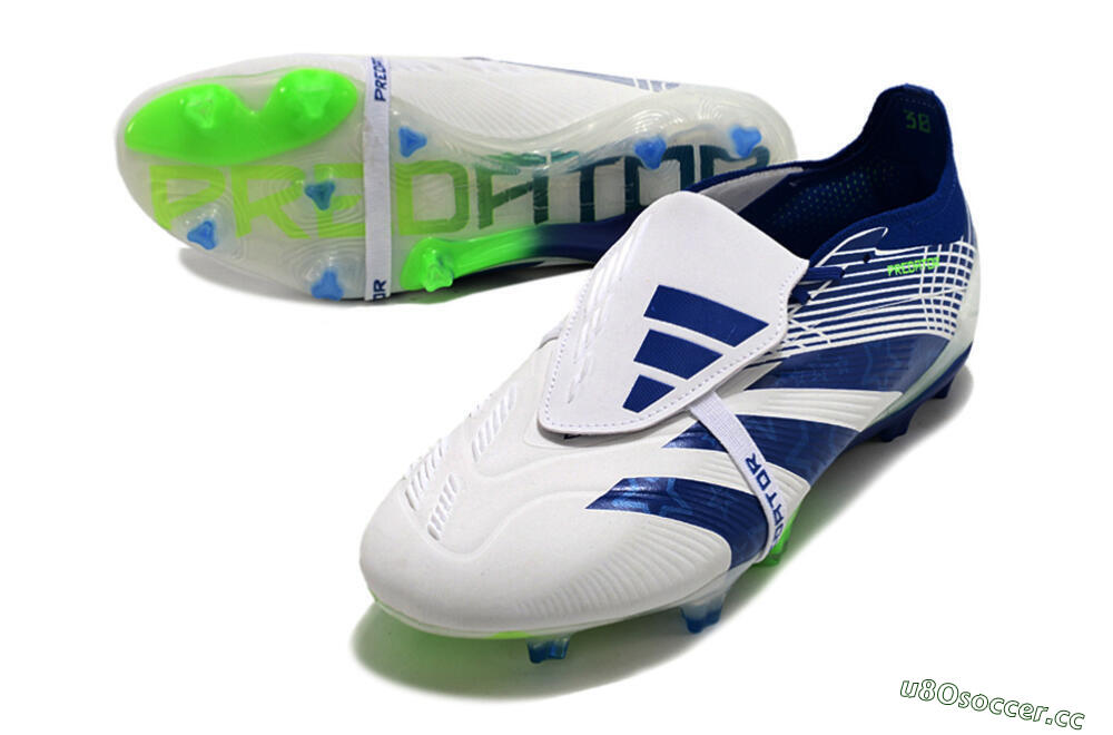 Men's Adidas Predator Elite Foldover Tongue FG Firm Ground Low-Tops Football Boots - White/Blue/Green 3