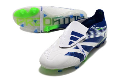 Men's Adidas Predator Elite Foldover Tongue FG Firm Ground Low-Tops Football Boots - White/Blue/Green