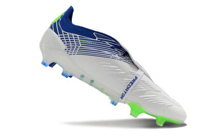 Men's Adidas Predator Elite Foldover Tongue FG Firm Ground Low-Tops Football Boots - White/Blue/Green