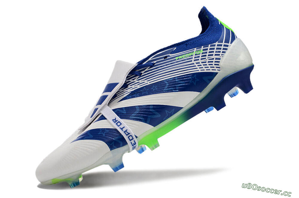 Men's Adidas Predator Elite Foldover Tongue FG Firm Ground Low-Tops Football Boots - White/Blue/Green 5