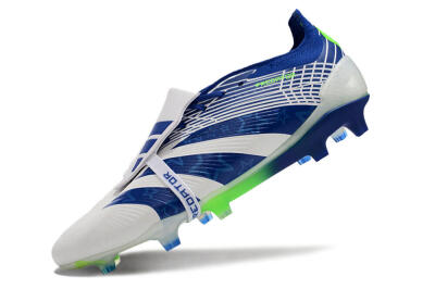 Men's Adidas Predator Elite Foldover Tongue FG Firm Ground Low-Tops Football Boots - White/Blue/Green
