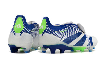 Men's Adidas Predator Elite Foldover Tongue FG Firm Ground Low-Tops Football Boots - White/Blue/Green