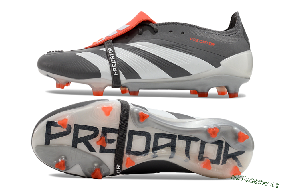 Men's Adidas Predator Elite Foldover Tongue FG Firm Ground Low-Tops Football Boots - Grey/Red/White 1
