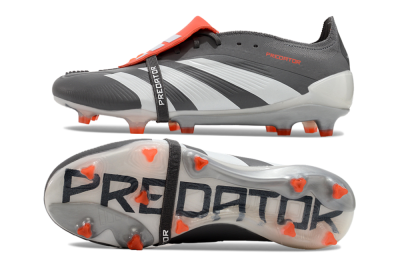 Men's Adidas Predator Elite Foldover Tongue FG Firm Ground Low-Tops Football Boots - Grey/Red/White