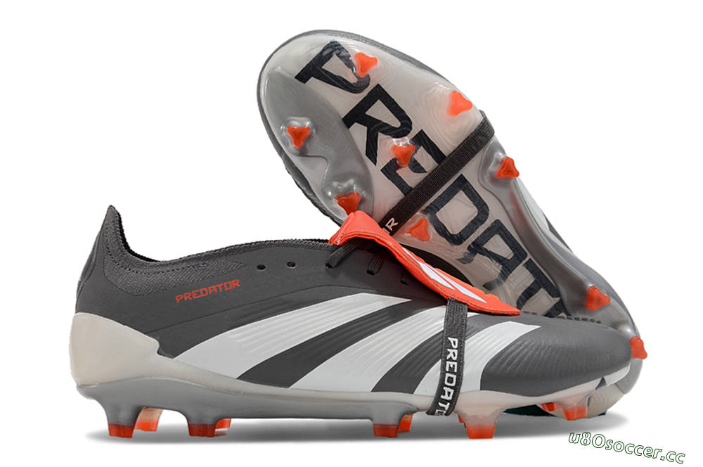 Men's Adidas Predator Elite Foldover Tongue FG Firm Ground Low-Tops Football Boots - Grey/Red/White 2