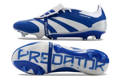 Men's Adidas Predator Elite Foldover Tongue FG Firm Ground Low-Tops Football Boots - Blue/white/Beige