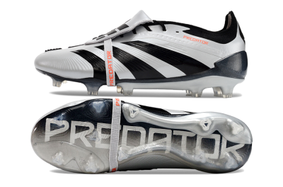 Men's Adidas Predator Elite Foldover Tongue FG Firm Ground Low-Tops Football Boots - Silver/Black/Red