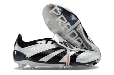 Men's Adidas Predator Elite Foldover Tongue FG Firm Ground Low-Tops Football Boots - Silver/Black/Red