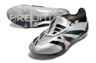 Men's Adidas Predator Elite Foldover Tongue FG Firm Ground Low-Tops Football Boots - Silver/Black/Red