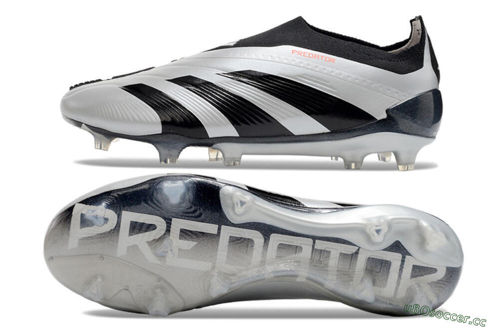 Men's Adidas Predator Accuracy+ Laceless FG Firm Ground High-Tops Football Boots - Silver/Black 1