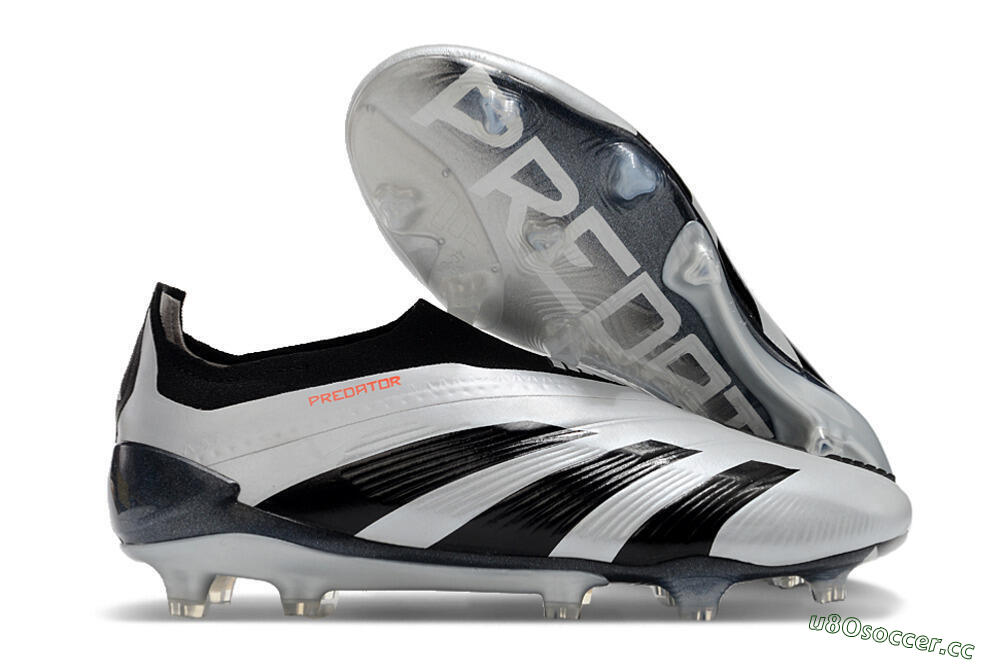 Men's Adidas Predator Accuracy+ Laceless FG Firm Ground High-Tops Football Boots - Silver/Black 2