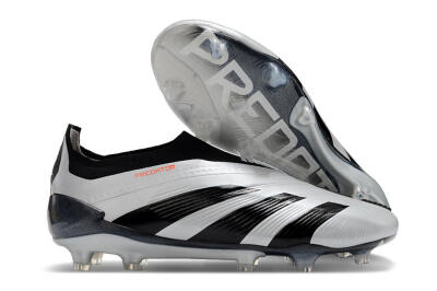 Men's Adidas Predator Accuracy+ Laceless FG Firm Ground High-Tops Football Boots - Silver/Black